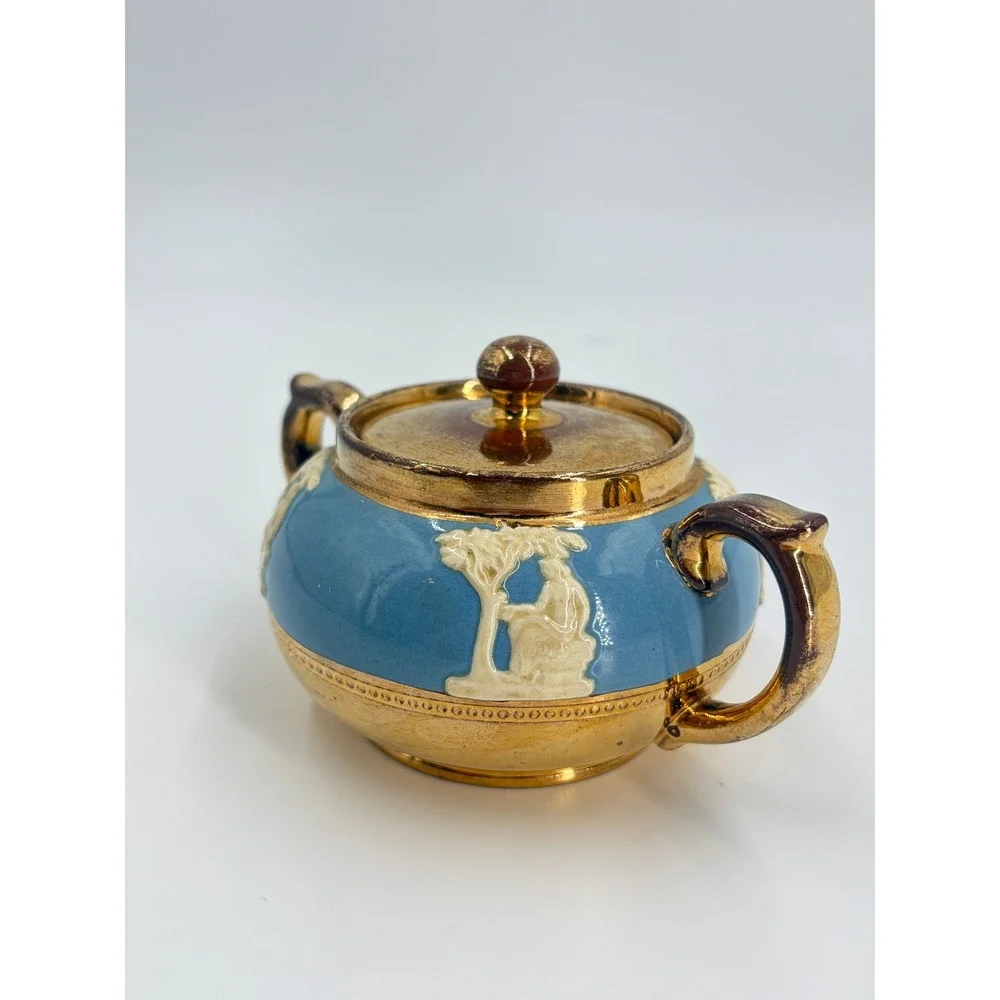 Vintage Gibson Staffordshire England Blue‎ Gold Lidded Sugar Bowl